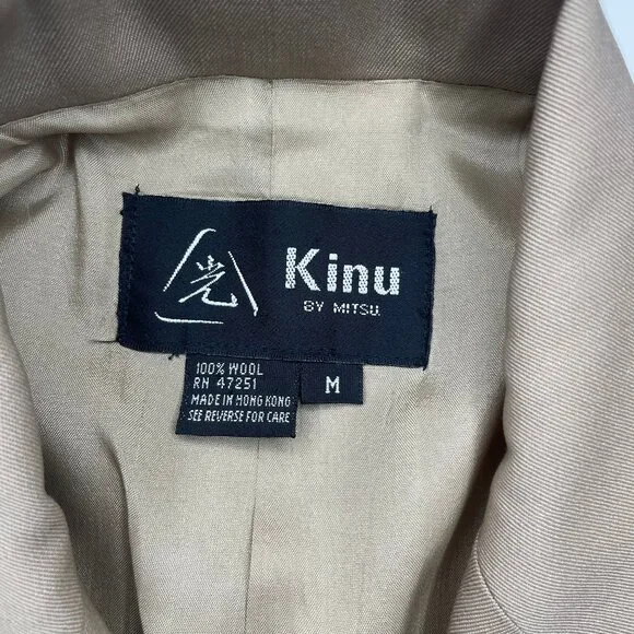 Vintage Kinu by Mitsu 100% Wool Blazer Beige Tan Zipper Detail Size Medium - Picture 10 of 11